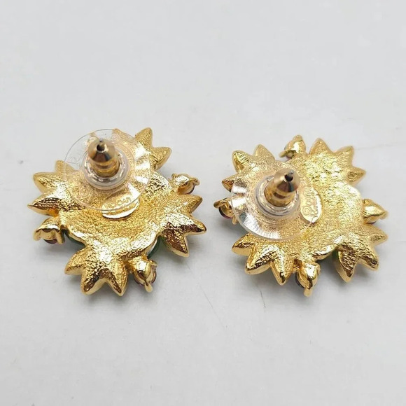 Joan Rivers Floral Blue Green Purple Cabochon Floral Post Earrings HTF - Picture 3 of 4